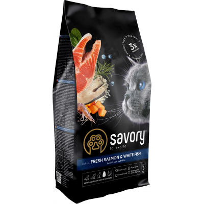 Сухий корм для кішок Savory Adult Cat Gourmand Fresh Salmon and White Fish 2 кг (4820232630020)