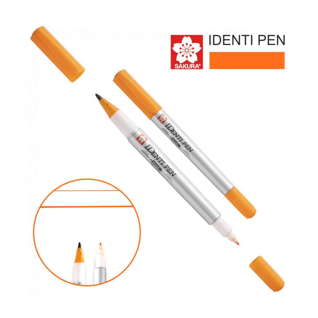 Маркер Sakura перманентний IDENTI PEN, двосторонній, 0,4/1 мм, Помаранчевий (084511365070)