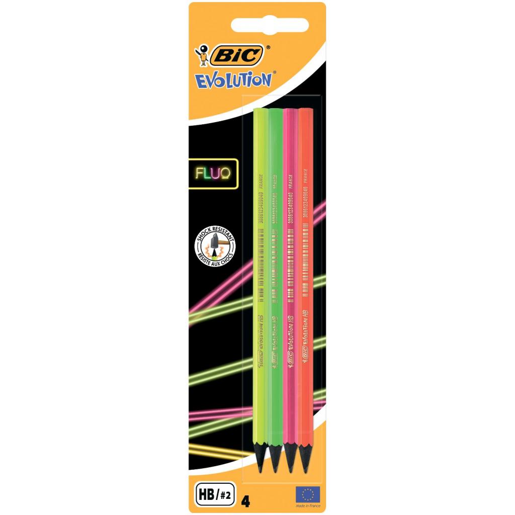 Олівець графітний Bic Evolution Fluo HB в блістері, 4 шт (bc940758)