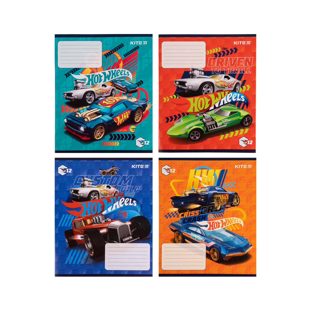 Зошит Kite Hot Wheels 12 аркушів в косу лінію 4 дизайна (HW21-235)