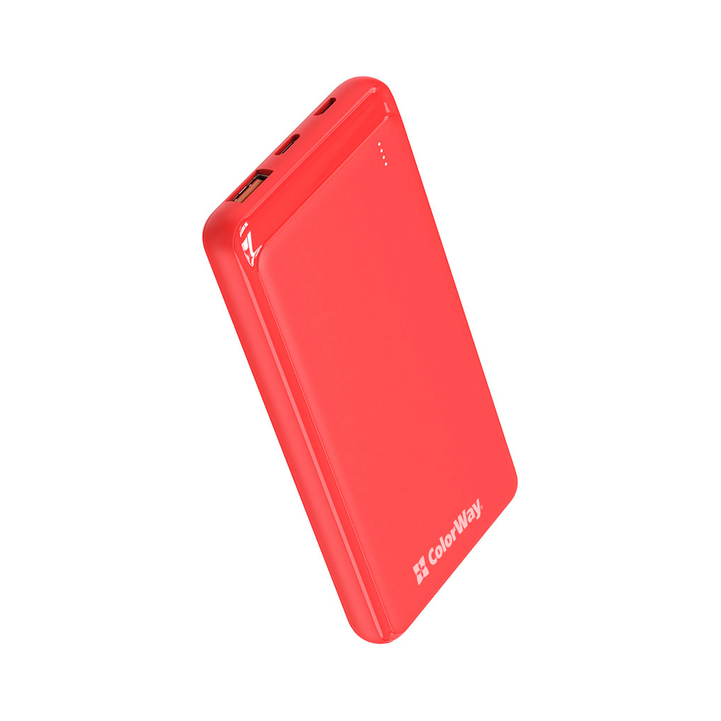 Батарея універсальна ColorWay 10 000 mAh Slim (USB QC3.0 + USB-C Power Delivery 18W) Red (CW-PB100LPG3RD-PD)