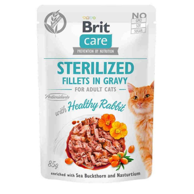 Вологий корм для кішок Brit Care Cat pouch для стерилізованих 85 г (кролик у соусі) (8595602540488)