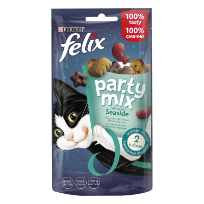 Ласощі для котів Purina Felix Party Mix Океанічний Мікс зі смаком лосося та форелі 60 г (7613287631435)