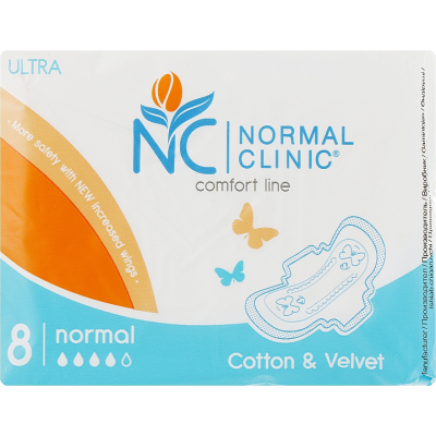 Гігієнічні прокладки Normal Clinic Ultra Cotton & Velvet Normal 8 шт. (3800213302888)