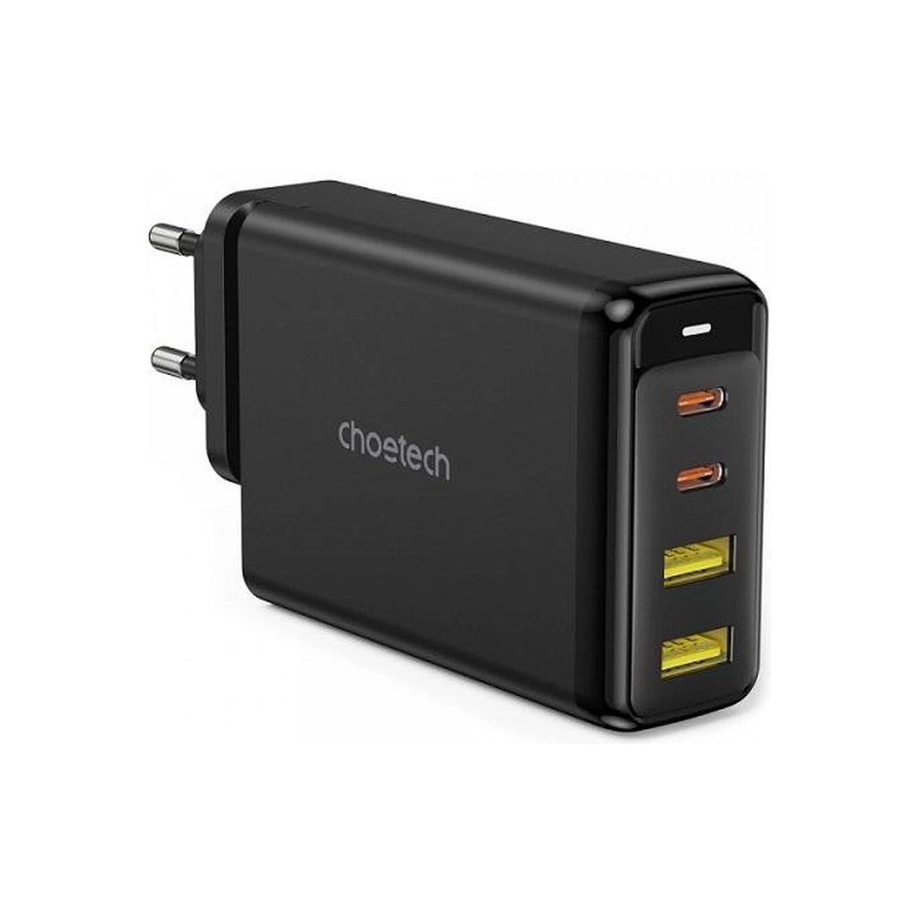 Зарядний пристрій Choetech 4xUSB 140W GaN (2хUSB-C+2хUSB-A) black (PD6005-EU-BK)