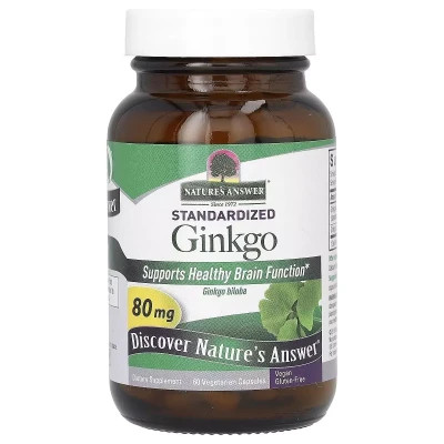 Трави Nature's Answer Гінкго Білоба, 80 мг, Standardized Ginkgo, 60 вегетаріанських капсу (NTA-16387)