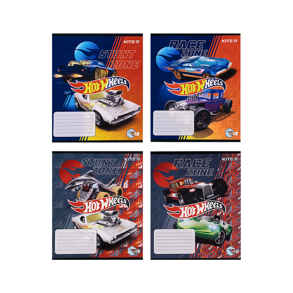 Зошит Kite Hot Wheels 18 аркушів в клітинку 4 дизайна (HW21-236)