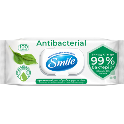 Вологі серветки Smile Antibacterial з соком подорожника 100 шт. (4823071636741)