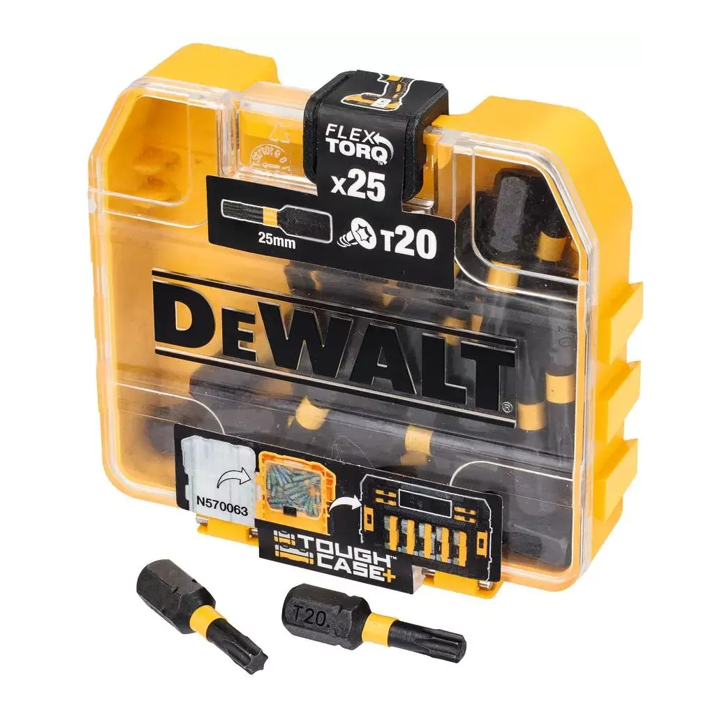 Набір біт DeWALT EXTREME FLEXTORQ, Torx, T20, L = 25 мм, 25 шт, кейс TOUGH CASE (DT70557T)