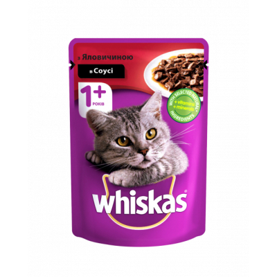 Вологий корм для кішок Whiskas з яловичиною в соусі 100 г (5900951253607)