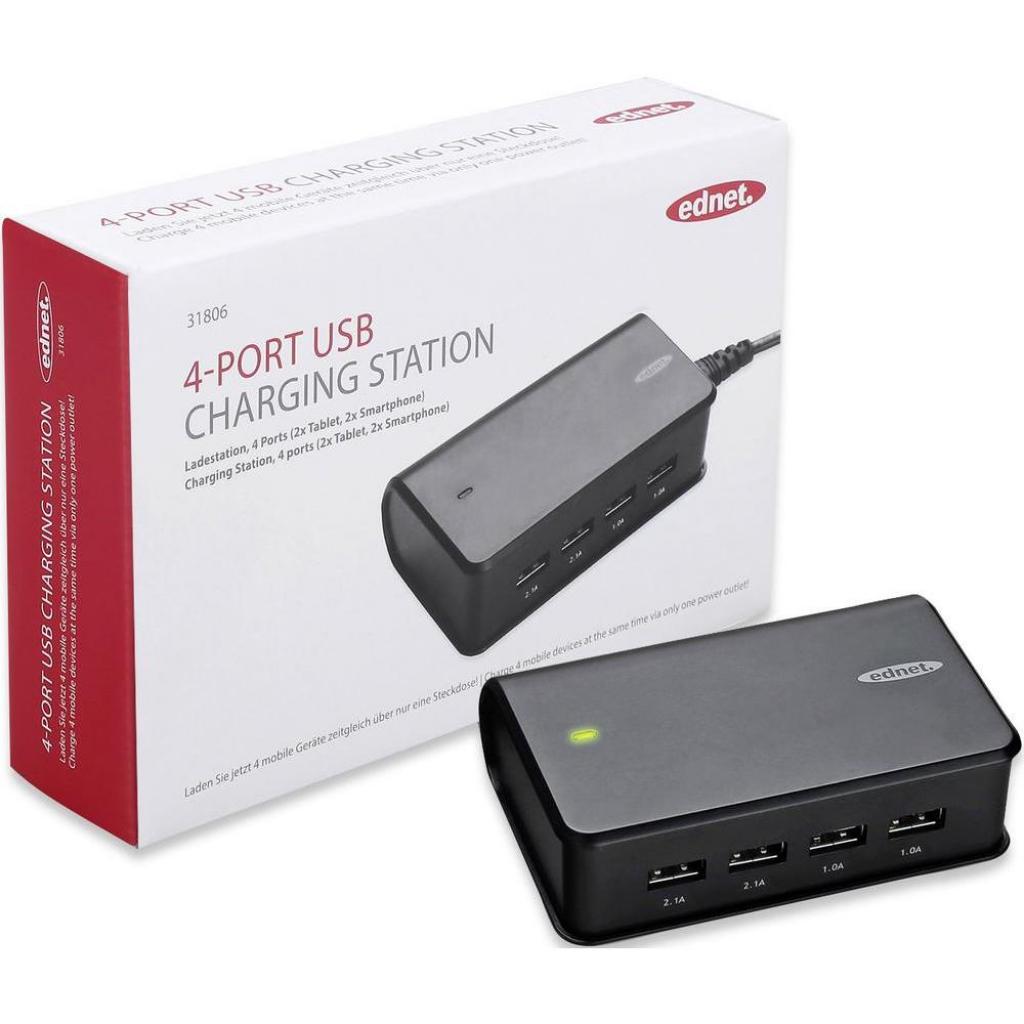 Зарядний пристрій Digitus Зарядная станция Ednet 4 port USB 2USBx2.1A 2USBx1A (31806)