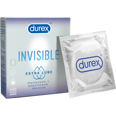 Презервативи Durex Invisible Extra Lube ультратонкі з додатковою змазкою 3 шт. (5052197057058)