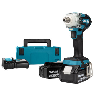 Гайковерт Makita LXT, 18V, 2x5Ah, DC18RC, Makpac, 300 Нм, 1/2