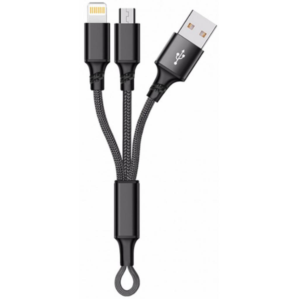 Дата кабель USB 2.0 AM to Lightning + Micro 5P 0.20m black XoKo (SC-205-BK)