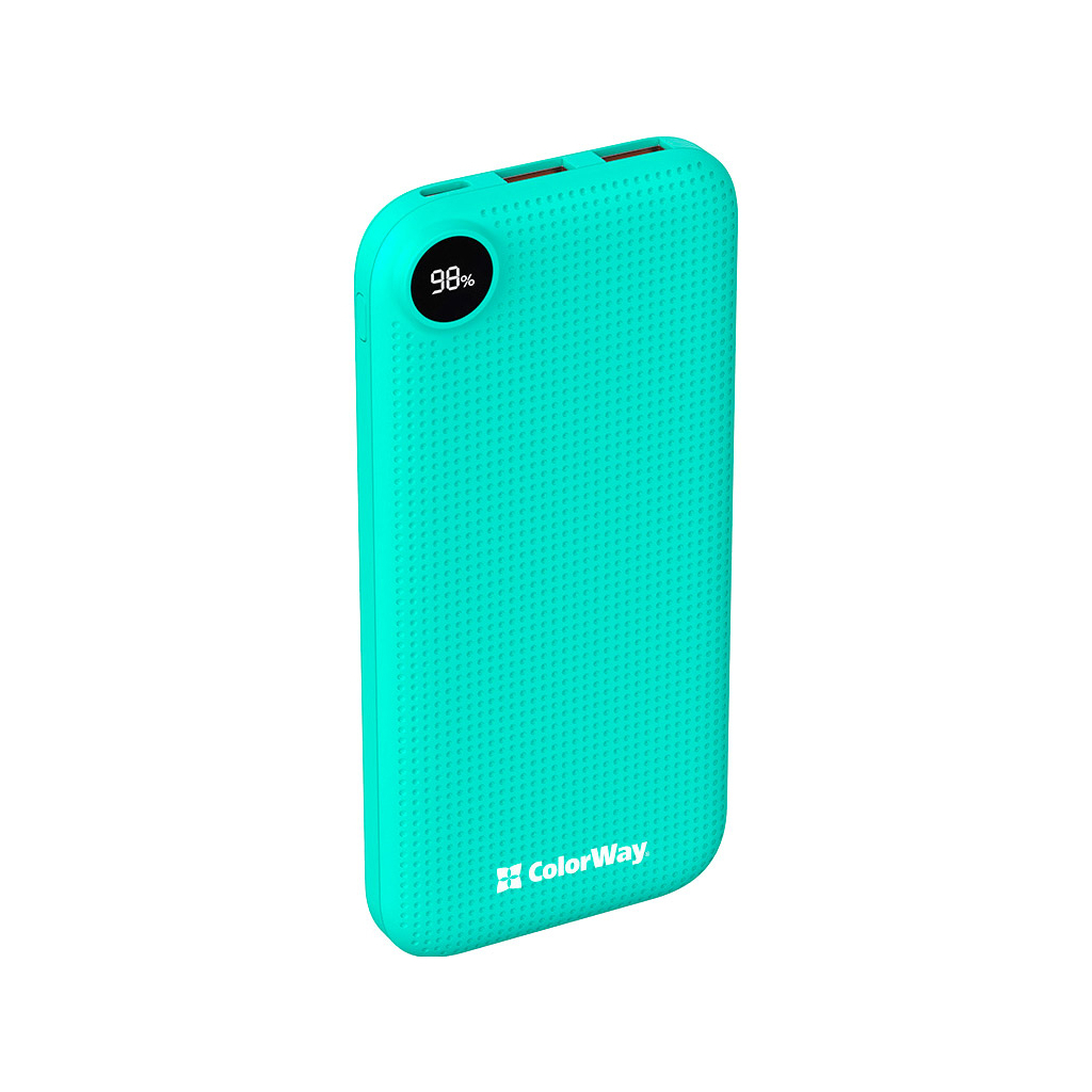 Батарея універсальна ColorWay 10 000 mAh Slim, LCD, Green (CW-PB100LPH2GR-D)