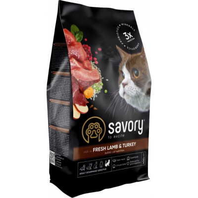 Сухий корм для кішок Savory Adult Cat Sensitive Digestion Fresh Lamb and Turkey 400 г (4820232630075)