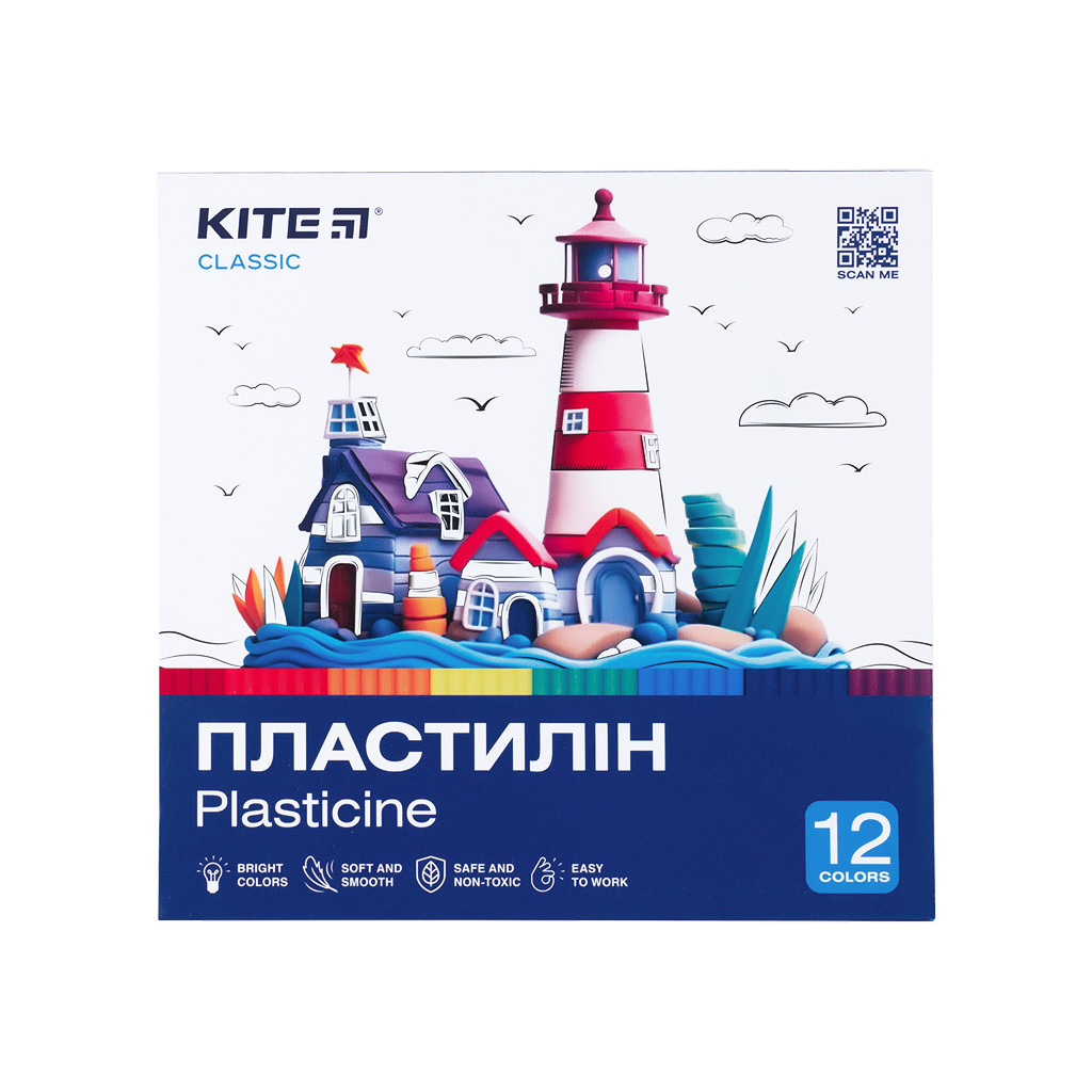 Пластилін Kite Classic 12 кольорів, 240 г (K-1086)