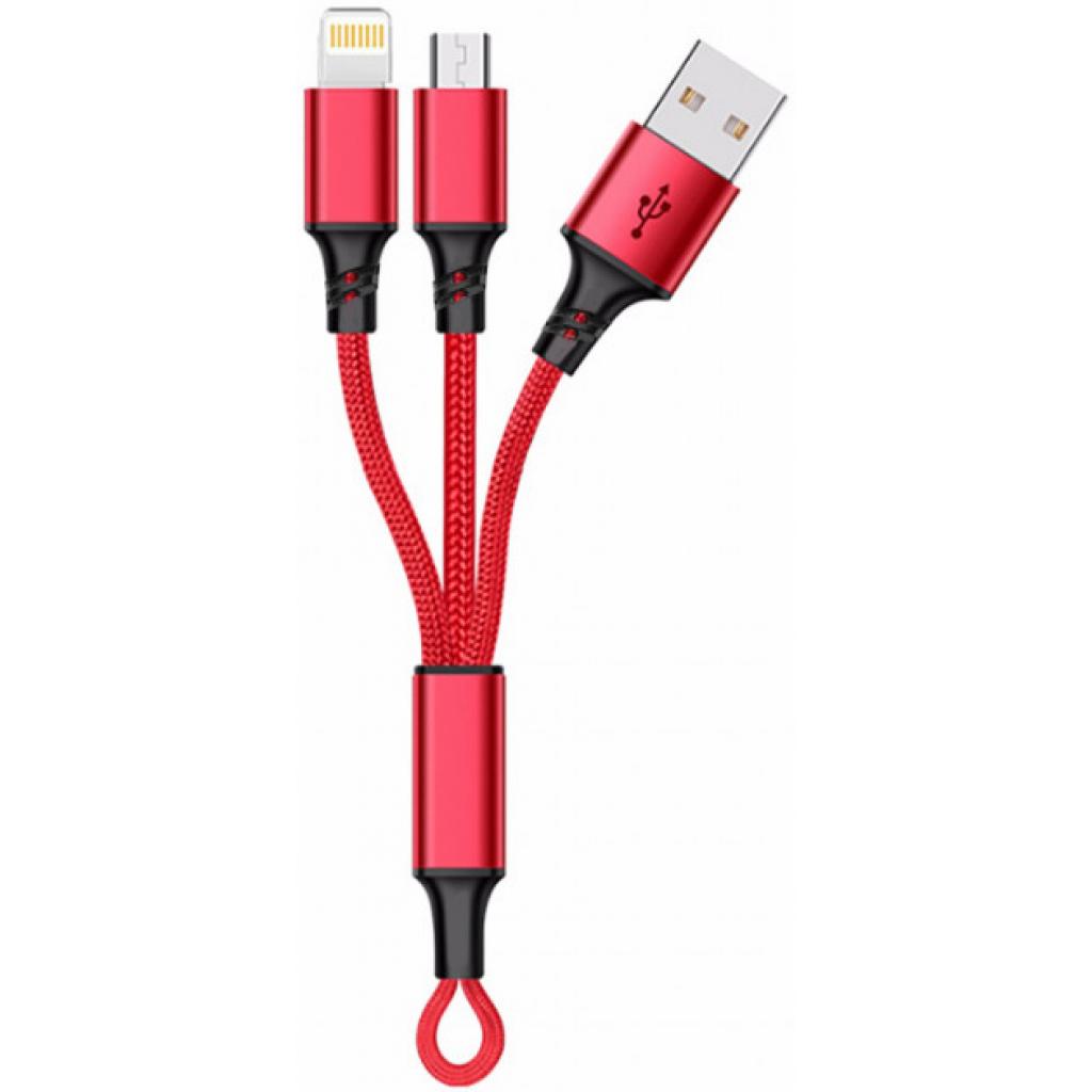 Дата кабель USB 2.0 AM to Lightning + Micro 5P 0.20m red XoKo (SC-205-RD)