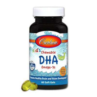 Жирні кислоти Carlson Риб'ячий жир (DHA) для Дітей, Смак Апельсина, Kid's Chewable (CL1570)