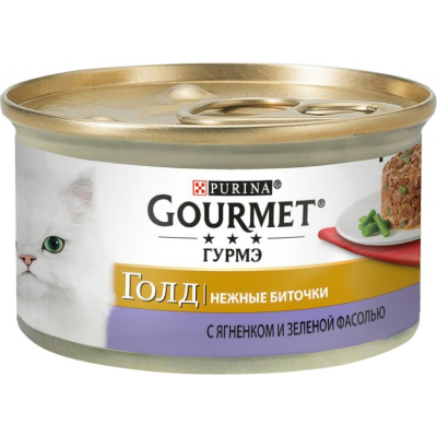 Вологий корм для кішок Purina Gourmet Gold. Ніжні биточки з ягням та зеленою квасолею 85 г (7613035442276)