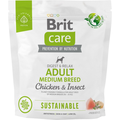 Сухий корм для собак Brit Care Dog Sustainable Adult Medium Breed з куркою та комахами 1 кг (8595602558704)