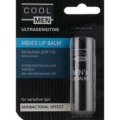 Бальзам для губ Cool Men Ultrasensitive Men's Lip Balm Антибактеріальний ефект 4.8 г (8588006039986)