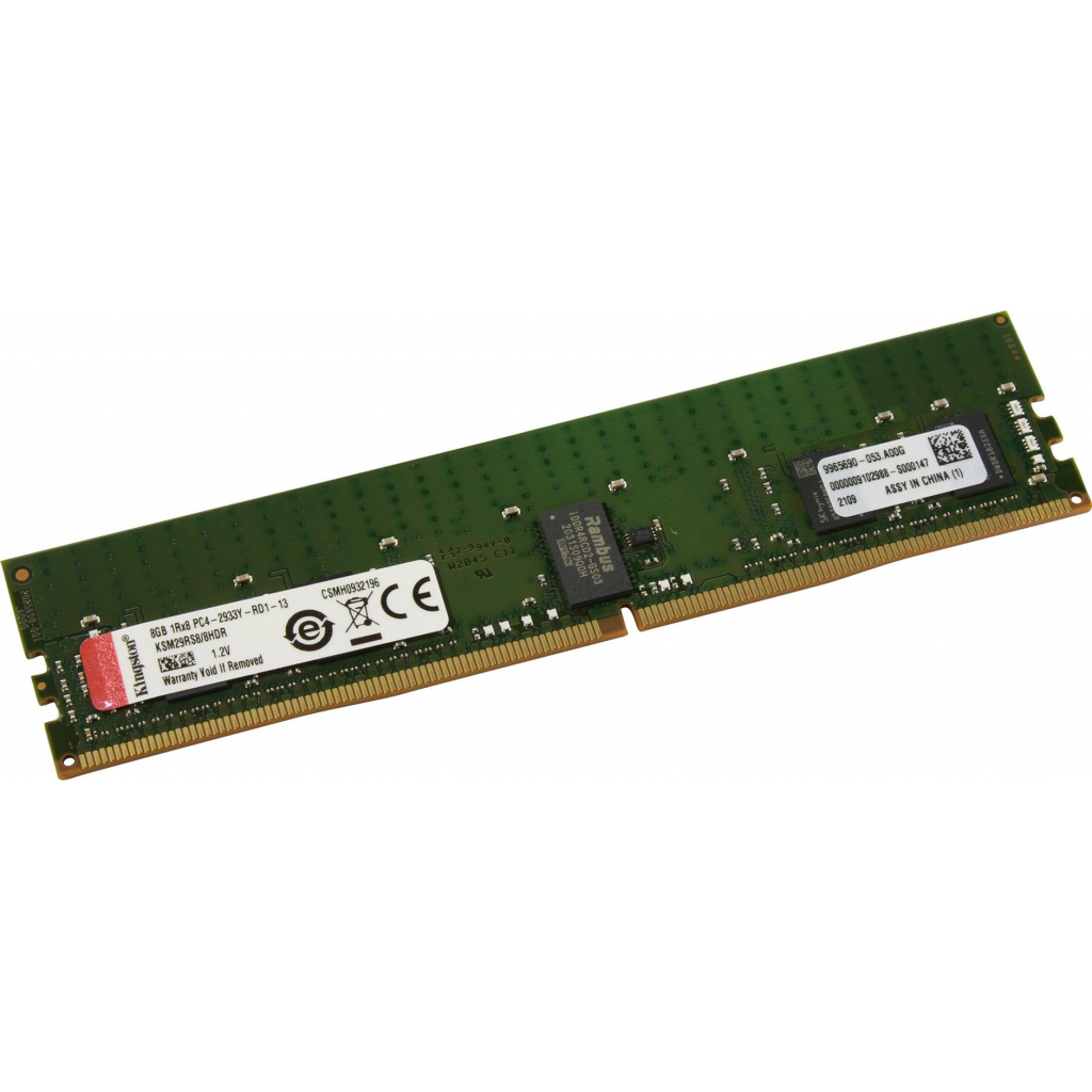 Модуль пам'яті для сервера DDR4 8GB ECC RDIMM 2933MHz 1Rx8 1.2V CL21 Kingston (KSM29RS8/8HDR)