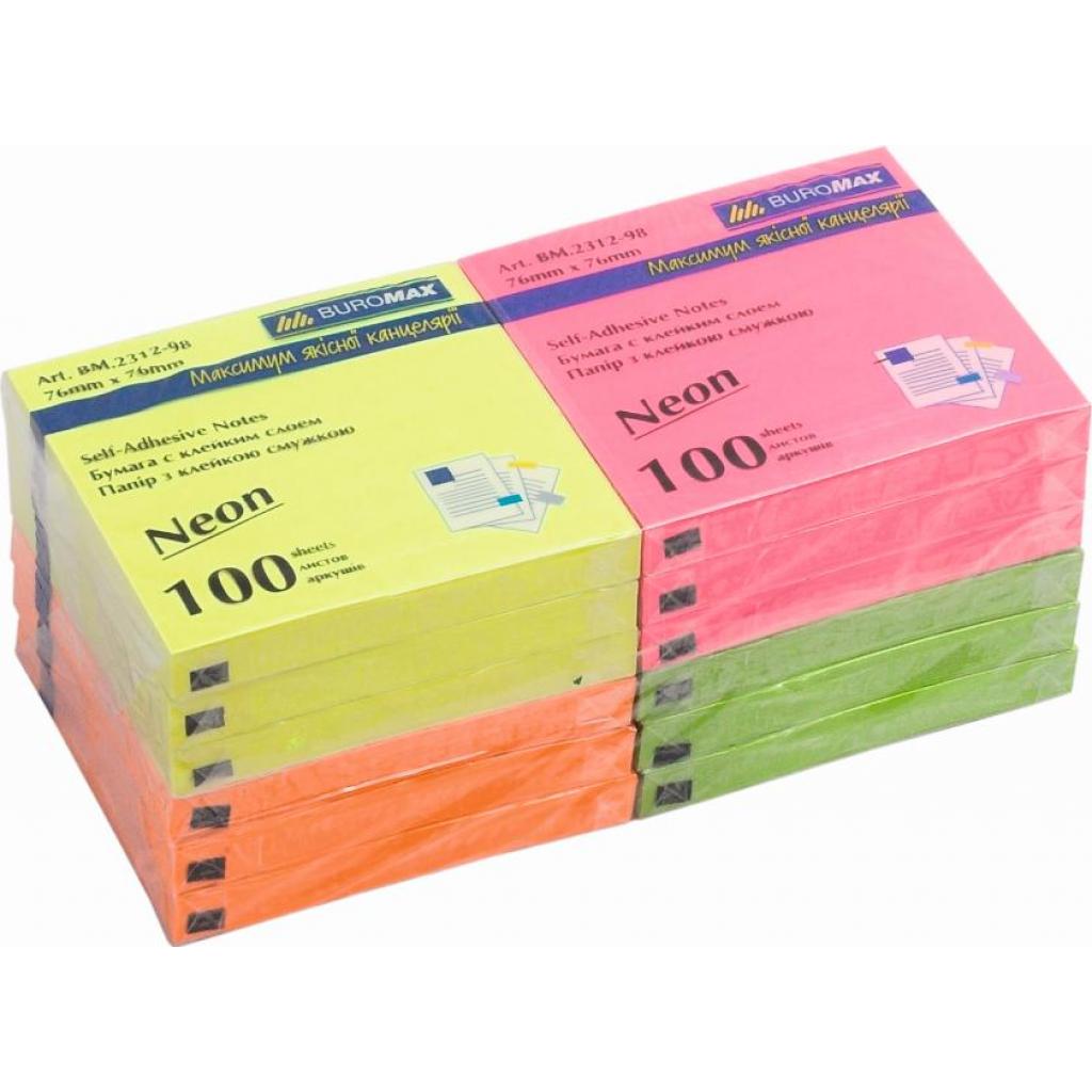 Папір для нотаток Buromax with adhesive layer 76х76мм, 100sheets, NEON colors (BM.2312-98)