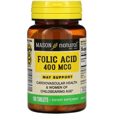 Вітамін Mason Natural Фолієва кислота 400 мкг, Folic Acid, 100 таблеток (MAV-06531)