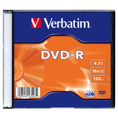 Диск DVD Verbatim 4.7Gb 16X SlimBox 100шт MatteSilv AZO (43547-100)