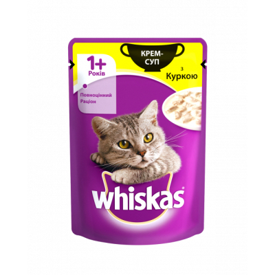 Вологий корм для кішок Whiskas крем-суп з куркою 85 г (4770608255435)