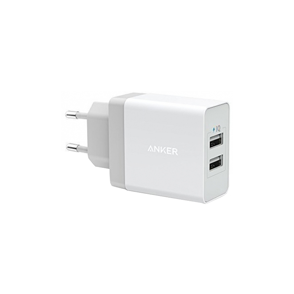 Зарядний пристрій Anker PowerPort 2 - 24W 2xUSB PIQ + MicroUSB (White) (B2021L21)