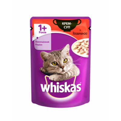 Вологий корм для кішок Whiskas крем-суп з яловичиною 85 г (4770608255442)