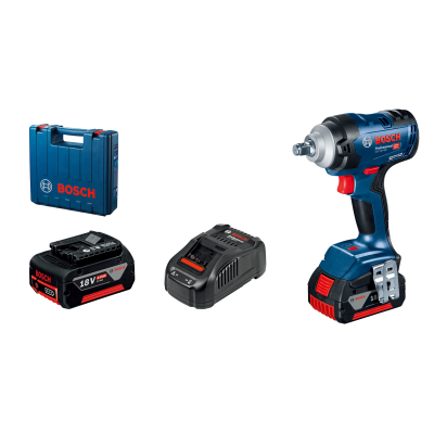 Гайковерт Bosch GDS 18V-400, 2x5Ah, 400 Нм, 0-2500 об/хв, кейс, зажим квадрат, 1.87 кг (0.601.9K0.020)