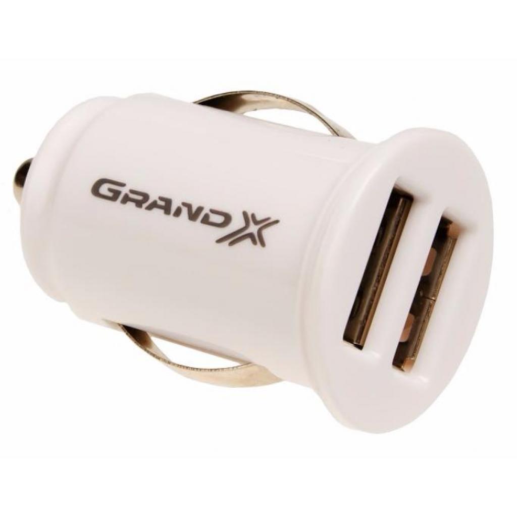 Зарядний пристрій Grand-X 2xUSB 5V/2.1A + cable Micro USB White (CH-02UMW)