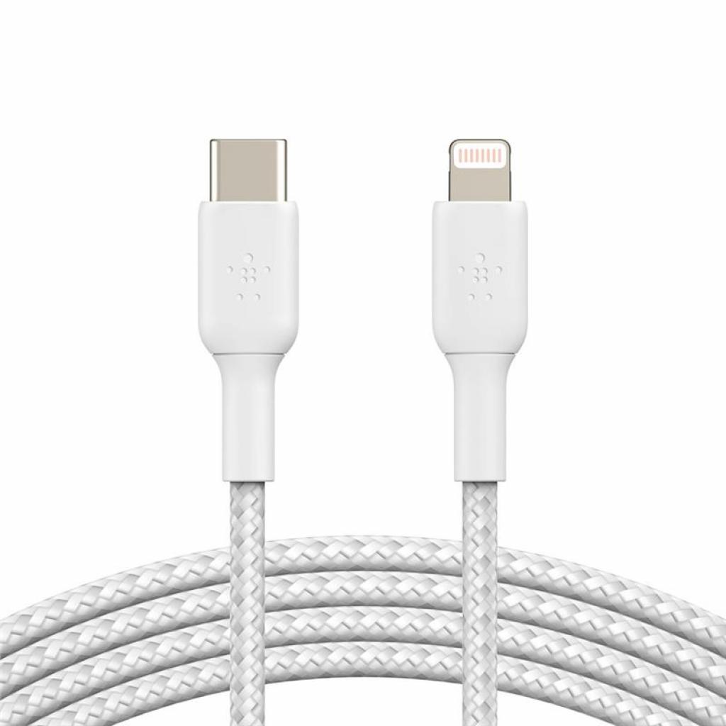 Дата кабель USB 2.0 AM to Lightning 1.0m BRAIDED white Belkin (CAA004BT1MWH)