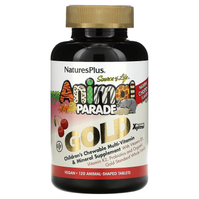 Мультивітамін Natures Plus Мультивитамины для Детей, Вкус Вишни, Animal Parade Gold, 1 (NAP-29932)