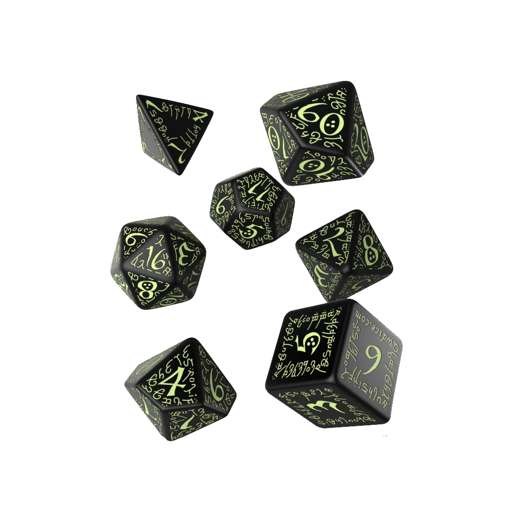 Набір кубиків для настільних ігор Q-Workshop Elvish Black glow-in-the-dark Dice Set (7 шт) (SELV19)