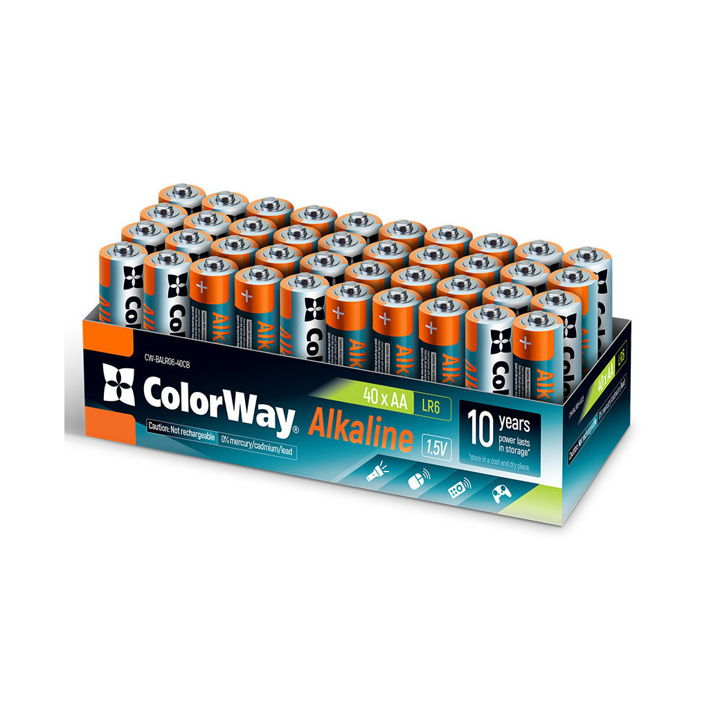 Батарейка ColorWay AA LR6 Alkaline Power (лужні) * 40 colour box (CW-BALR06-40CB)