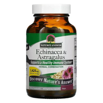 Трави Nature's Answer Ехінацея та астрагал, Echinacea & Astragalus, 90 вегетаріанських ка (NTA16047)