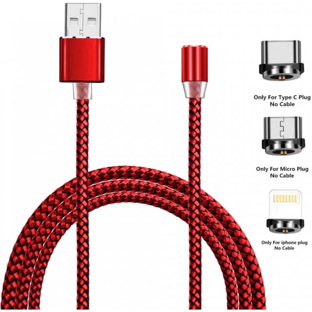 Дата кабель USB 2.0 AM to Lightning + Micro 5P + Type-C 1.2m Magneto red XoKo (SC-350MGNT-RD)