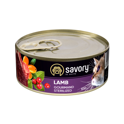 Вологий корм для кішок Savory Cat Can Adult Sterilised ягня 100 г (4820232630716)