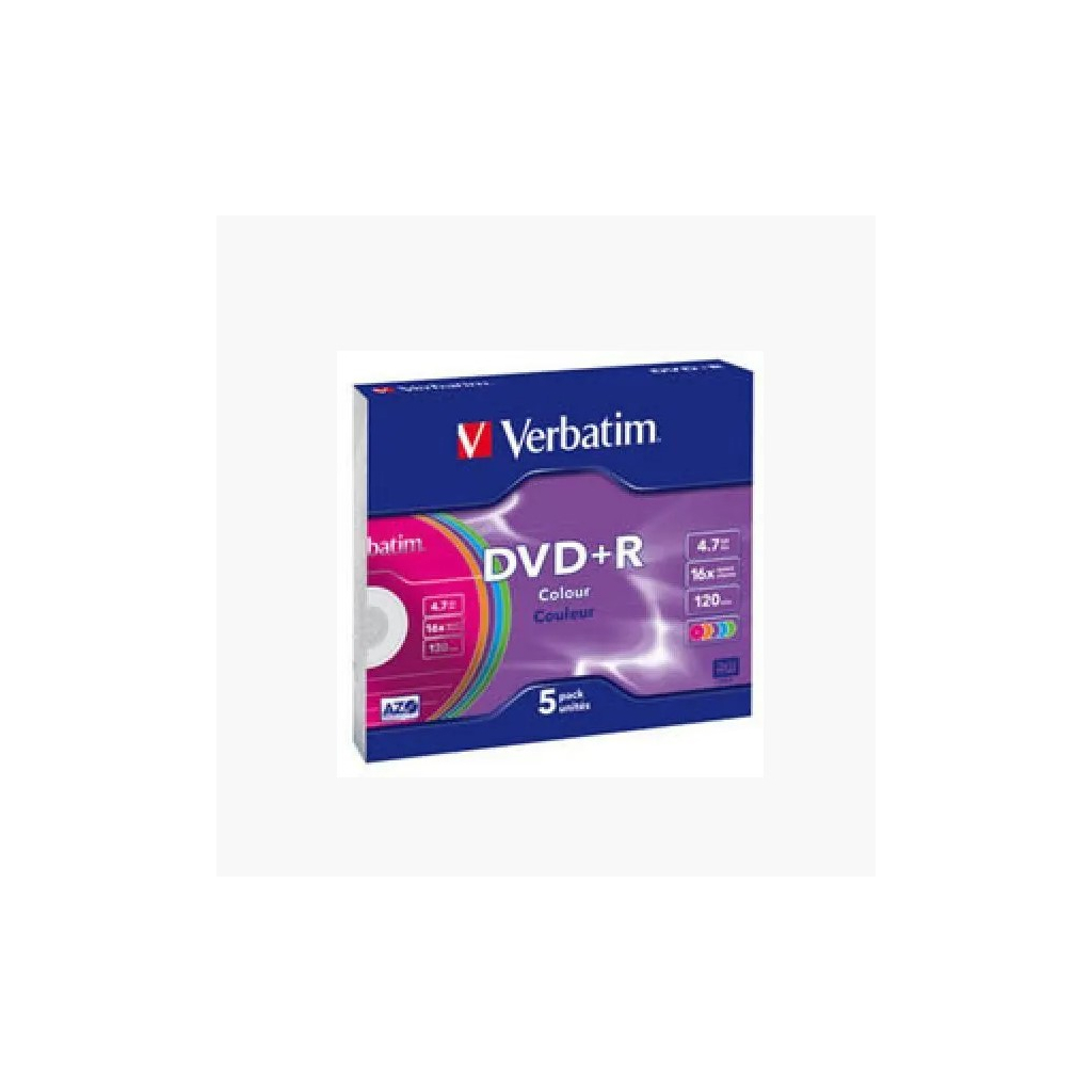 Диск DVD Verbatim 4.7Gb 16X Slim case 5 шт COLOUR SURFACE DVD+R (43556)