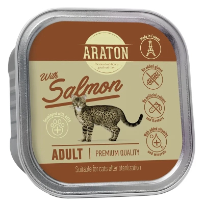 Вологий корм для кішок ARATON Adult cat with salmon для стерилізованих 85 г (KIK45698)