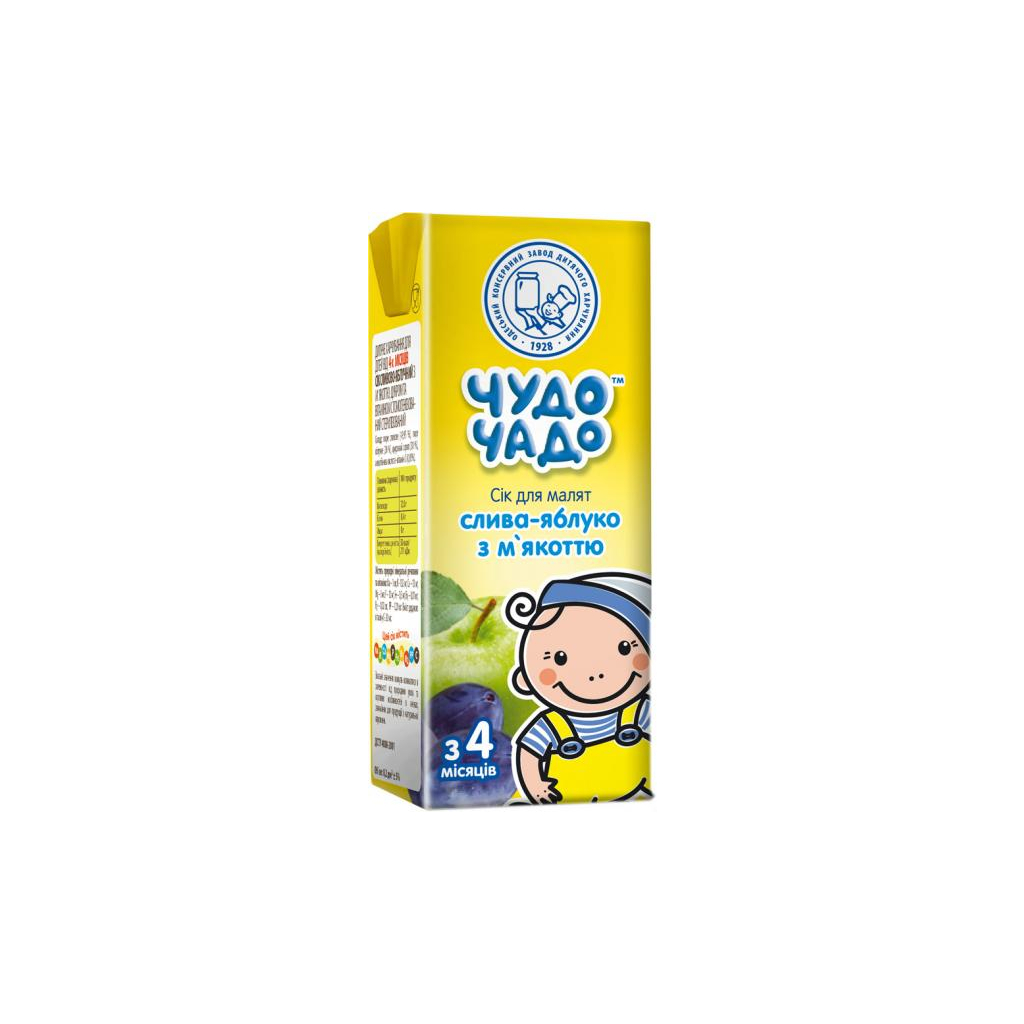 Сік дитячий Чудо-Чадо Сливово-яблучний з м'якоттю, цукром і вітаміном C 200 мл (4820016251700)