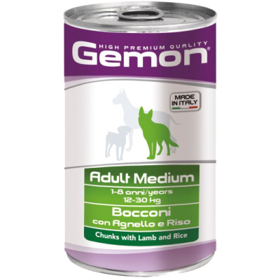 Консерви для собак Gemon Dog Wet Medium Adult шматочки з ягням та рисом 1.25 кг (8009470387910)