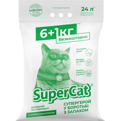 Наповнювач для туалету Super Cat Деревний вбирний з ароматизатором 6+1 кг (12 л) (3552)