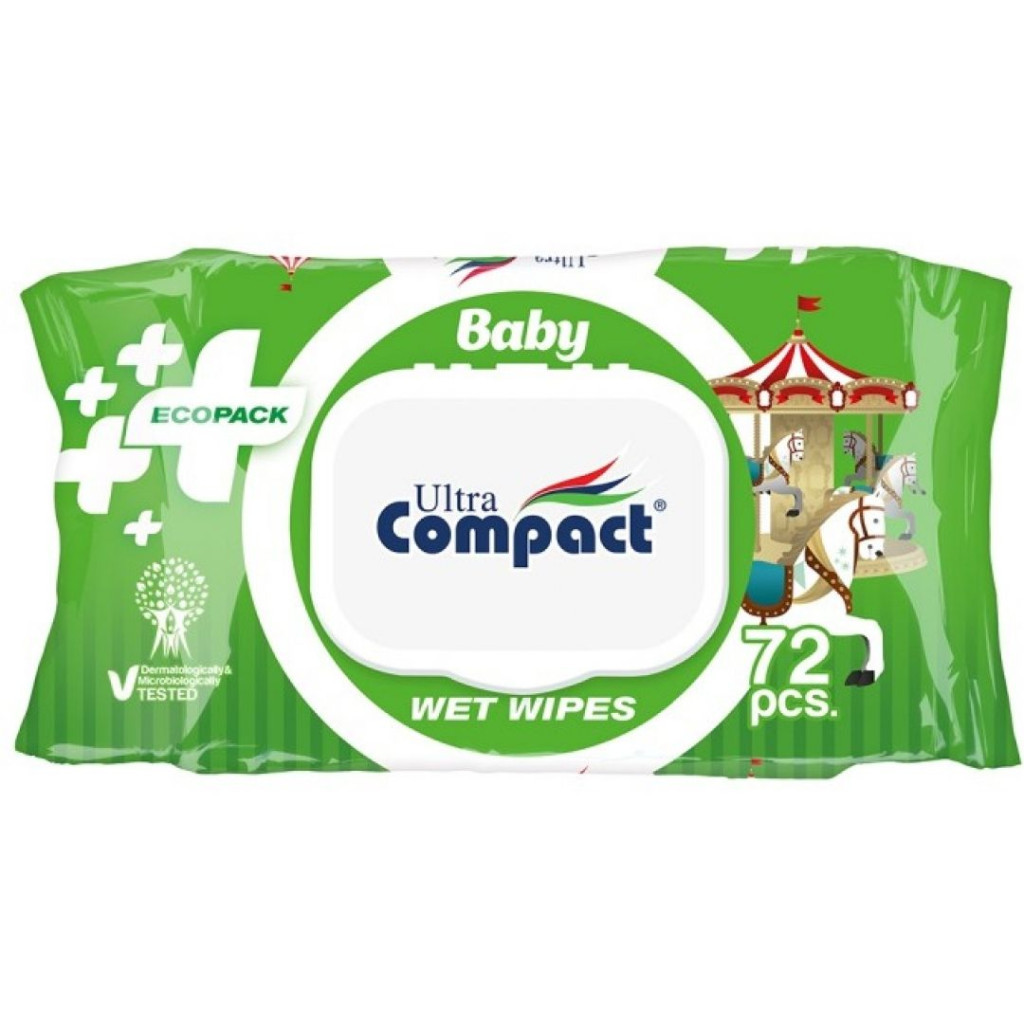 Дитячі вологі серветки Ultra Compact Ecopack 72 шт з клапаном (8697420534714)