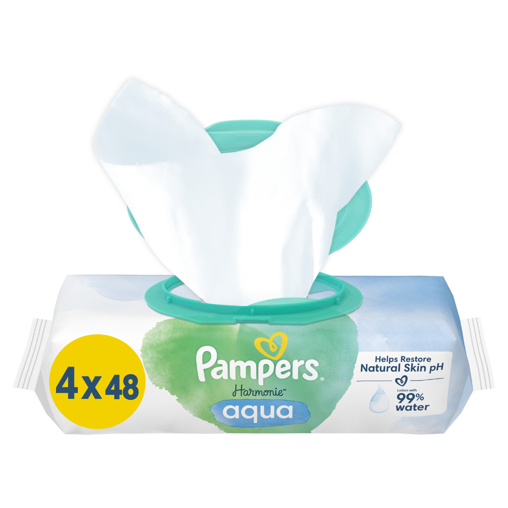 Дитячі вологі серветки Pampers Harmonie Aqua 4 пачки х 48 шт (8006540556139)