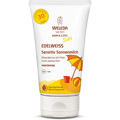 Засіб від засмаги Weleda Edelweiss Baby&Kids Sun SPF 30 Сонцезахисне молочко для чутливої шкіри 150 мл (4001638500258)